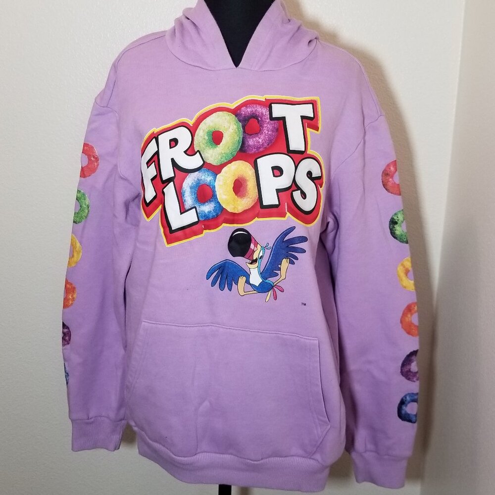 Kelloggs FROOT LOOPS‎ TOUCAN SAM Hoodie Purple Sz Small 2020 Cereal Retro Skater